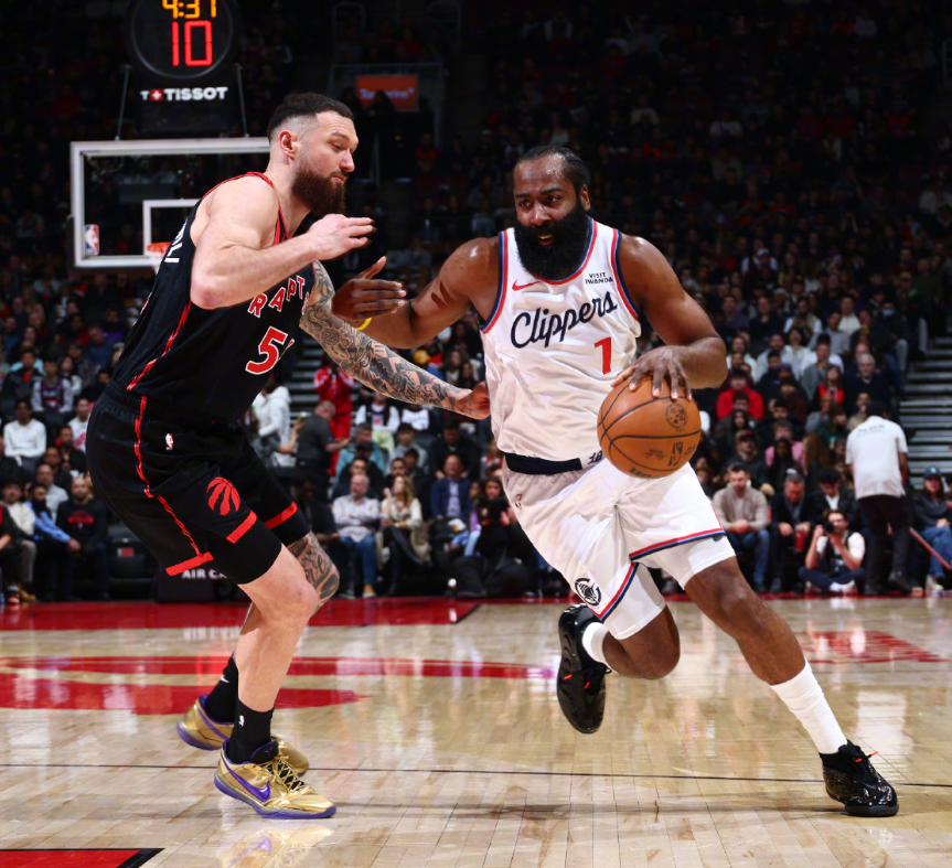 CCTV体育网-重返故地小卡缺阵！哈登31+10+加时独得8分，快船逆转猛龙5连胜